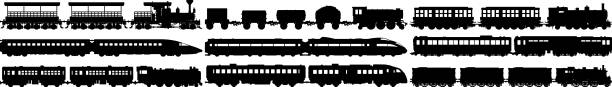 ilustrações de stock, clip art, desenhos animados e ícones de highly detailed train silhouettes - train steam train vector silhouette