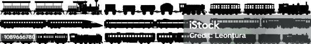 Highly Detailed Train Silhouettes Stock Illustration - Download Image Now - Passenger Train, Train - Vehicle, High Speed Train