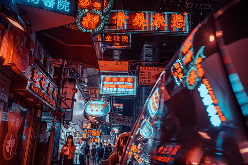 Neon signs in Hongkong, China at night