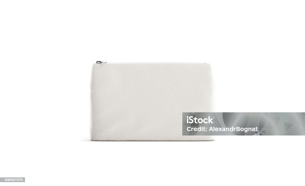 Blank canvas beautician with zipper mock up, isolated Blank canvas beautician with zipper mock up, isolated, 3d rendering. Empty fabric clutch mock up, front view. Clear accessory case for cosmetic or pencil. Eco beauty pouch template. Animal Pouch Stock Photo