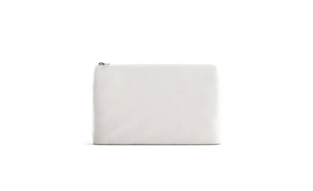 Blank canvas beautician with zipper mock up, isolated Blank canvas beautician with zipper mock up, isolated, 3d rendering. Empty fabric clutch mock up, front view. Clear accessory case for cosmetic or pencil. Eco beauty pouch template. clutch bag stock pictures, royalty-free photos & images