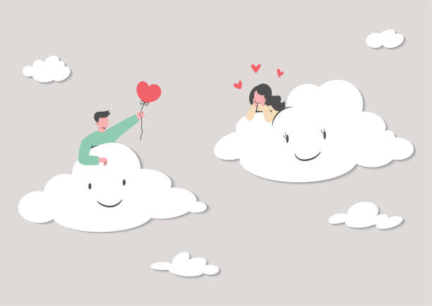 Cute Couple On Cloud Sending Love Message Valentine Concept Cartoon Vector  Illustration Stock Illustration - Download Image Now - iStock