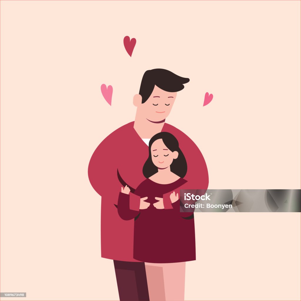 Cute couple in love, cartoon vector illustration. Adult stock vector