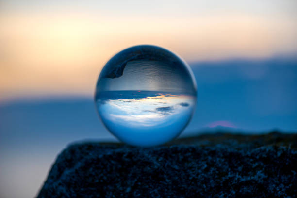 istock Upside down sunset landscape at Cape Kaliakra, Bulgaria, Eastern Europe - reflection in a lensball - selective focus, space for text 1089673848