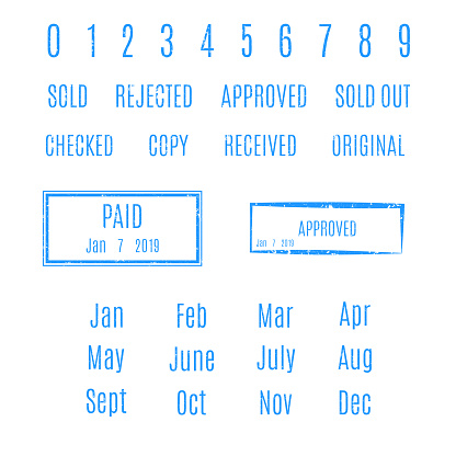 Blank rectangular stamp with a set of numbers and various text, vector illustration.