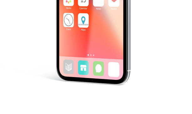 istock Blank white app icon on infinidock menu phone screen mockup 1089675754