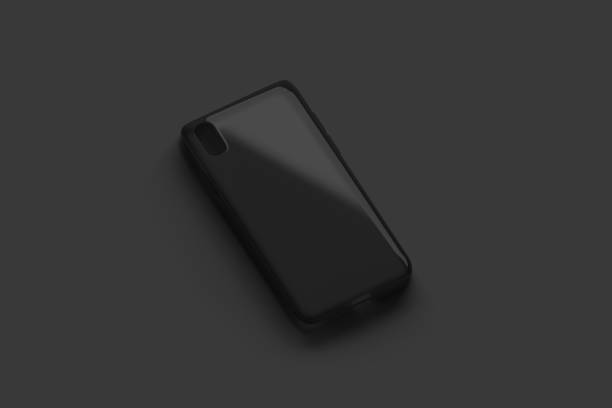 istock Blank black transparent phone case mockup, isolated on dark surface 1089676314