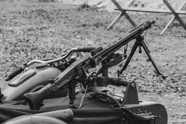 Machine gun soldier of germany mg-42 second world war MG-42 machine gun of the German army during the Second World War. Black white color picture mg42 stock pictures, royalty-free photos & images