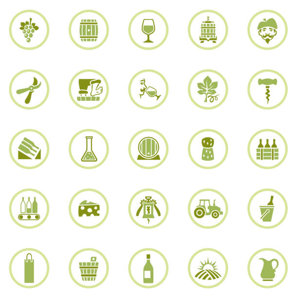 ilustrações de stock, clip art, desenhos animados e ícones de green winery icons - vintner