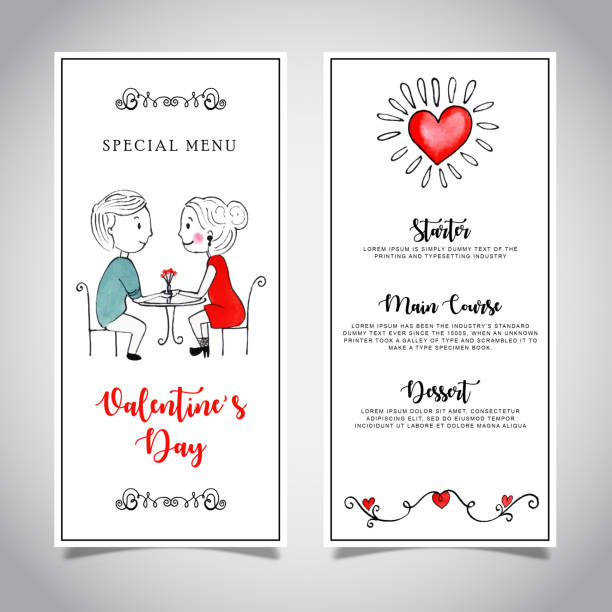 Watercolor Valentine Menu Card Template * Watercolor Valentine Menu Card Template * lunch borders stock illustrations