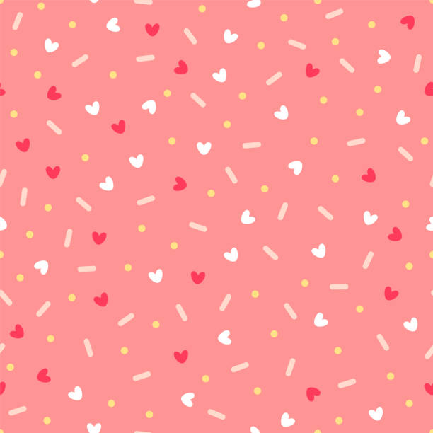 ilustraciones, imágenes clip art, dibujos animados e iconos de stock de confeti con corazones. patrón transparente de vector sobre fondo rosa - candy heart candy valentines day heart shape