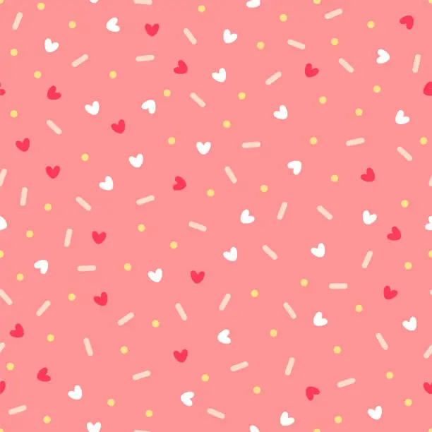 Vector illustration of Confetti with hearts. Seamless vector pattern on pink background