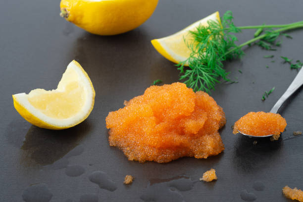 Swedish Whitefish Roe Swedish whitefish roe, lemon and dill. fish roe stock pictures, royalty-free photos & images