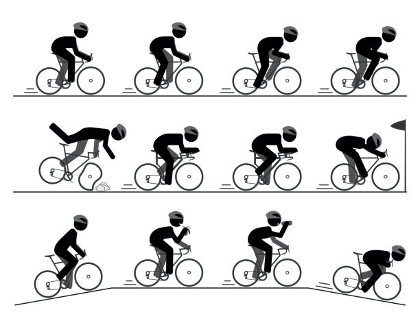 Bicycle racing pictogram Cycling competitors with different roles and positions. banana seat stock illustrations