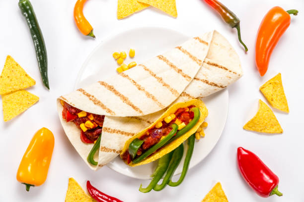 istock Stuffed colorful tortilla on a white background 1089705904