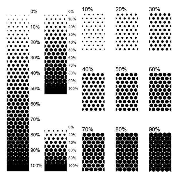 undurchsichtige linearen gradienten in der meisten perfekt dichten anordnung - raster punkte stock-grafiken, -clipart, -cartoons und -symbole