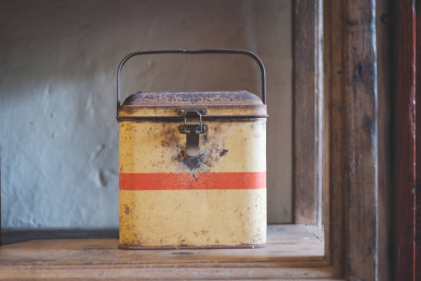old tin box for food - vintage kitchen box, retro