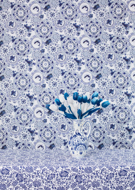 Matching Delft blue flower still life