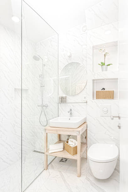 istock Interior of small modern bathroom with shower 1089712522