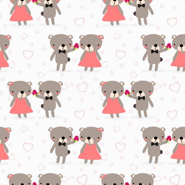 Cute Bear Couple Seamless Pattern Stock Illustration - Download Image Now -  Arranging, Backgrounds, Bear - iStock
