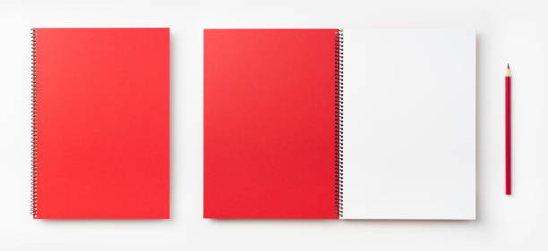 istock Top view of red spiral notebook, page, pencil 1089715134
