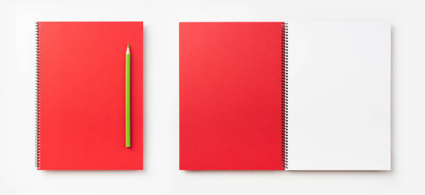 istock Top view of  red spiral notebook, page, pencil 1089715432