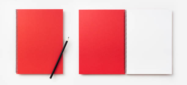 istock Top view of  red spiral notebook, page, pencil 1089715706