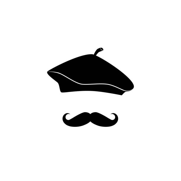 French man in beret - hipster vector icon. Vector art - french mustache man. beret stock illustrations
