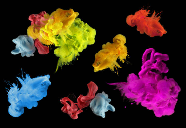 istock Acrylic colors in water. Ink blot. Abstract black background.  Collection. Set. 1089720958