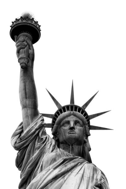 istock Statue of Liberty Isolated on White Black and White Image 1089723154