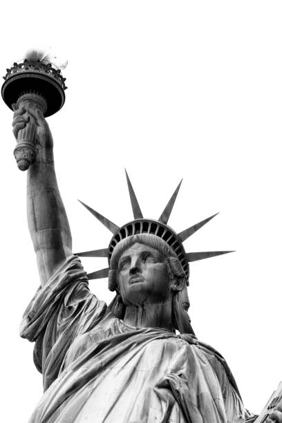 istock Statue of Liberty Isolated on White Black and White Image 1089723158
