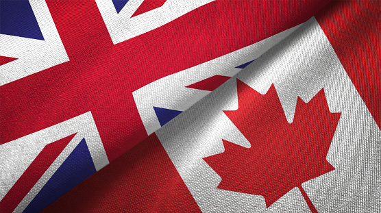 Canada and United Kingdom flag together realtions textile cloth fabric texture