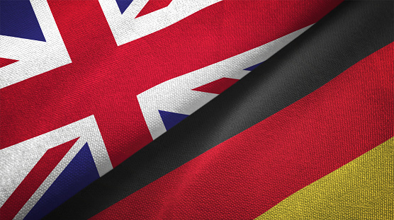 Germany and United Kingdom flag together realtions textile cloth fabric texture