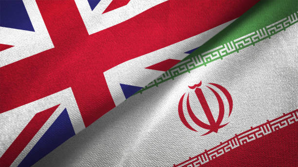 Iran and United Kingdom two flags together realations textile cloth fabric texture Iran and United Kingdom flag together realtions textile cloth fabric texture iran stock pictures, royalty-free photos & images