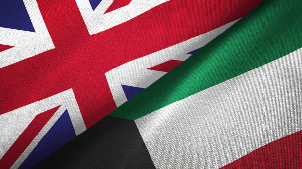 istock Kuwait and United Kingdom two flags together realations textile cloth fabric texture 1089727638