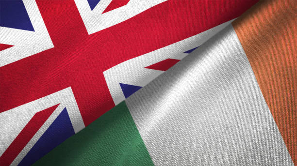 Ireland and United Kingdom two flags together realations textile cloth fabric texture