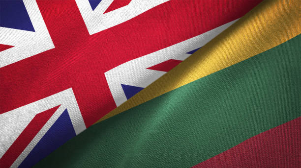 istock Lithuania and United Kingdom two flags together realations textile cloth fabric texture 1089727712