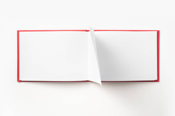 draufsicht der rote notizbuch mit geöffneten seite - book open page hardcover book stock-fotos und bilder