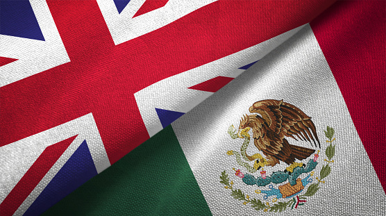 Mexico and United Kingdom flag together realtions textile cloth fabric texture
