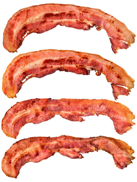 istock Four Fried Crunchy Gourmet Pork Bacon Rashers Isolated On White Background 1089727822