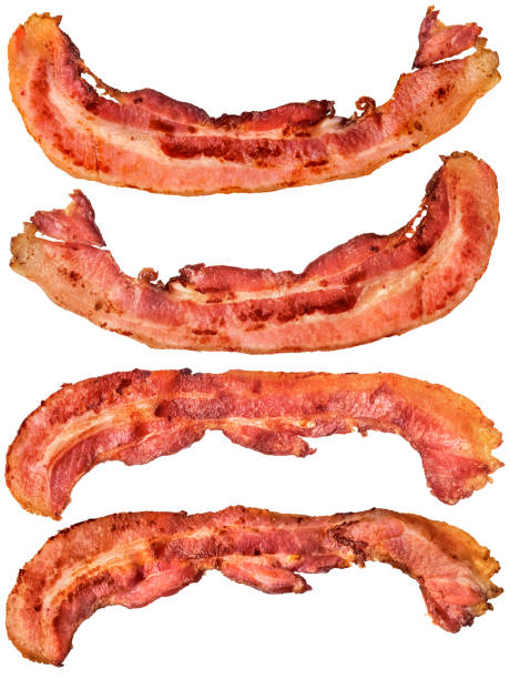 istock Four Fried Crunchy Gourmet Pork Bacon Rashers Isolated On White Background 1089727826