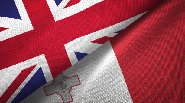 istock Malta and United Kingdom two flags together realations textile cloth fabric texture 1089727860