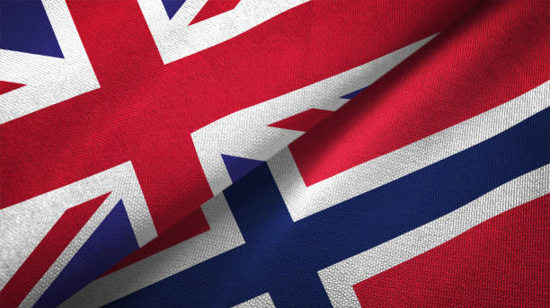 istock Norway and United Kingdom two flags together realations textile cloth fabric texture 1089727894