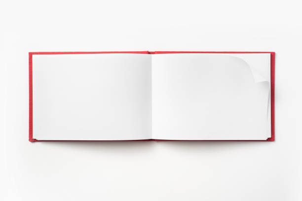 draufsicht der rote notizbuch mit geöffneten seite - book open page hardcover book stock-fotos und bilder