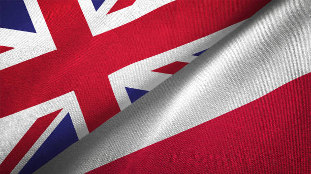 istock Poland and United Kingdom two flags together realations textile cloth fabric texture 1089727978