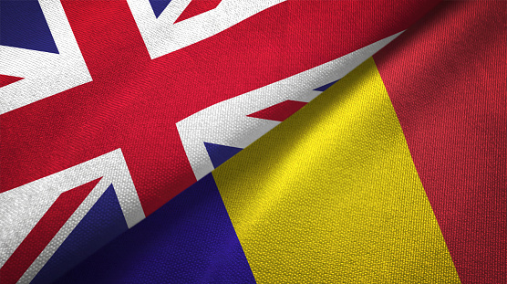 Romania and United Kingdom flag together realtions textile cloth fabric texture