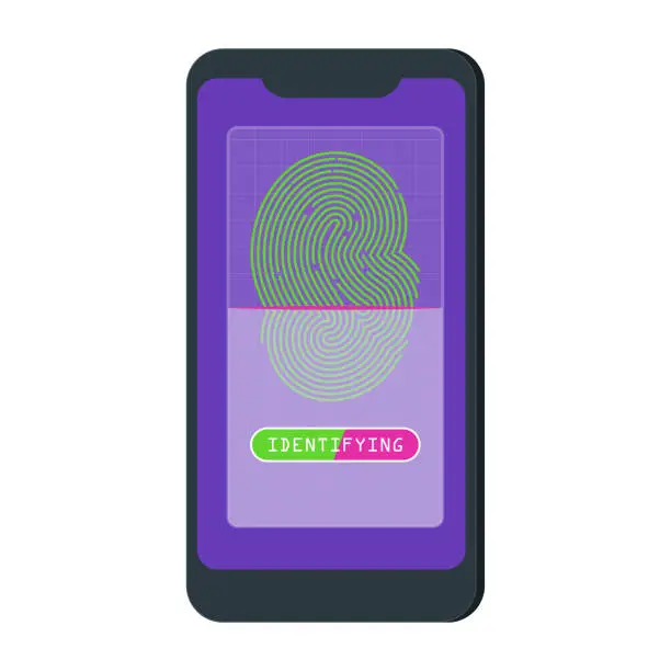 Vector illustration of Flat vector fingerprint identification mobile app concept