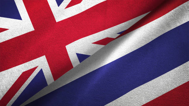 istock Thailand and United Kingdom two flags together realations textile cloth fabric texture 1089728206