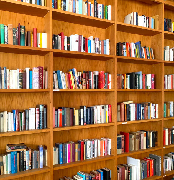 istock Wooden brown books shelves 1089731606