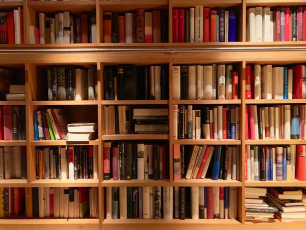 istock Wooden brown books shelves 1089731630